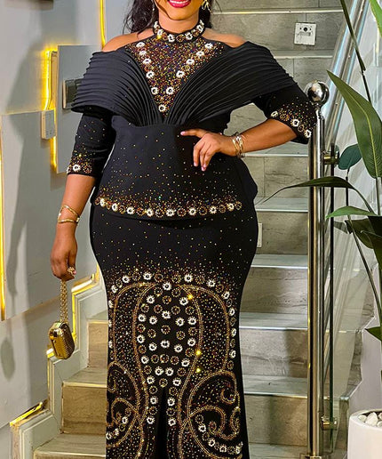 Red Off-The-Shoulder Structured Embellished Maxi Dress for Party Wedding Birthday Cocktail Gala Mother of The Bride Photoshoot