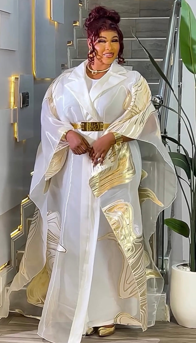 Classy White Brocade Kaftan Dress 2-Piece Outfit for Mother of The Groom Wedding Guest Birthday Dinner Cocktail Party Gala Church Anniversary