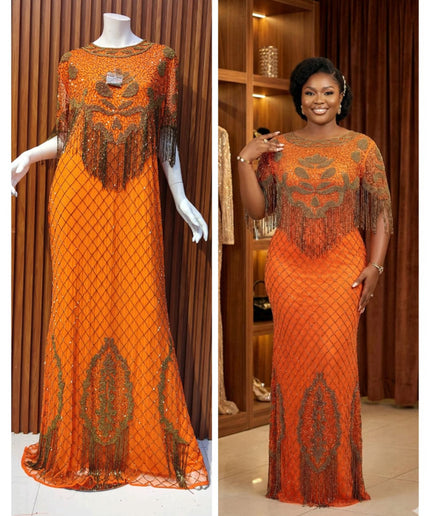 Plus Size White Crystal-Fringe Embellished Evening Gown for Mother of The Bride Photoshoot Birthday Dinner Wedding Guest