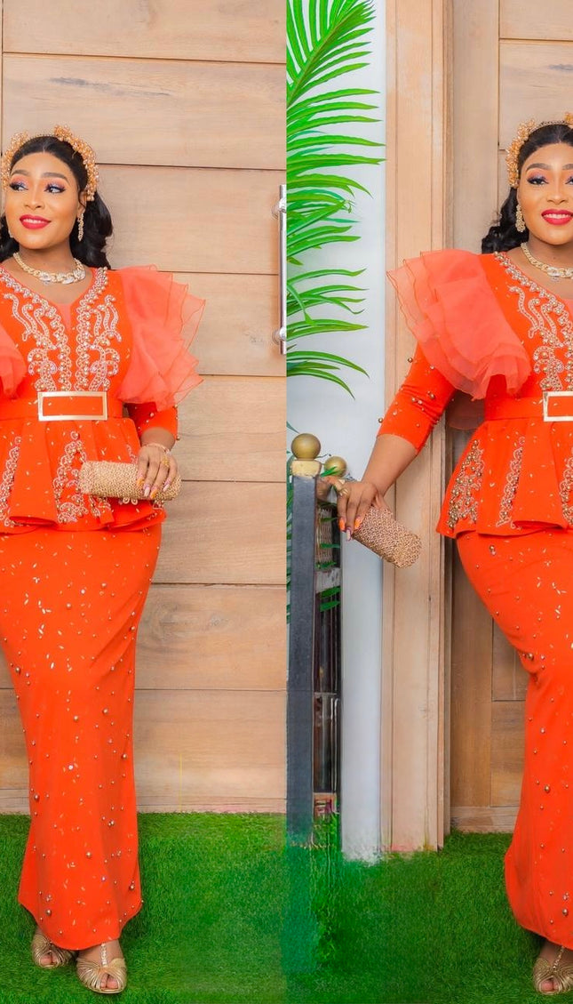 Beaded Peplum Maxi Dress | Mother of The Bride Plus Size Wedding Guest