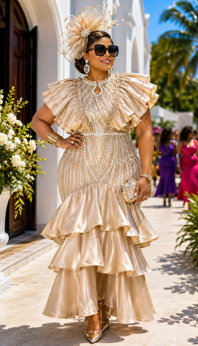 Show-stopping Red Embellished Flare Ruffle Party Dress for Birthday Cocktail Reception Wedding Formal Evening Attire