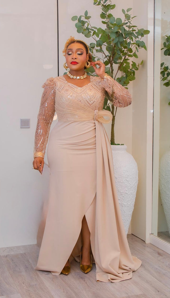 Gold Sequin Side Slit Formal Evening Dress: Cocktail Anniversary Wedding Birthday Mother of The Bride Outfit