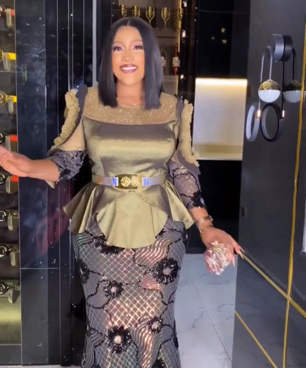 Olive Green Sequin Peplum Mermaid Dress - Mother of The Bride Wedding Guest Birthday Dinner