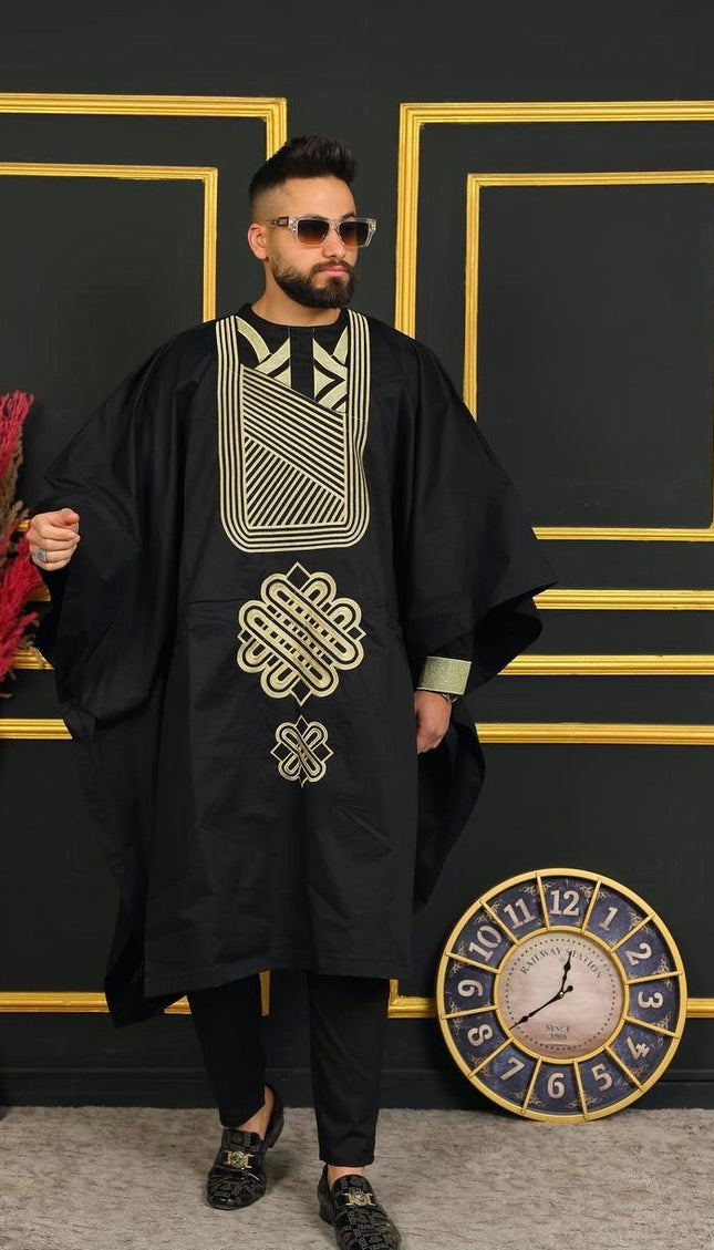 African Men's Clothing Agbada Shirt Pants Embroidery