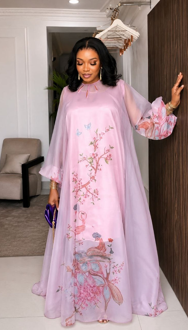 Pretty in Pink Floral Chiffon Kaftan Maxi Dress for Wedding Guest Birthday Party Brunch Cocktail Reception