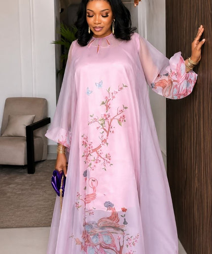 Pretty in Pink Floral Chiffon Kaftan Maxi Dress for Wedding Guest Birthday Party Brunch Cocktail Reception