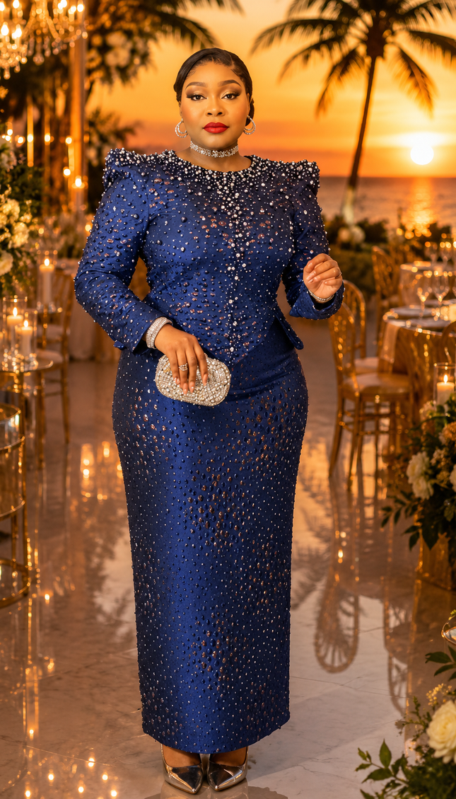 Metallic Green Brocade Embellished Peplum Power Shoulder Top & Skirt Set for Party Birthday Cocktail Reception Wedding Guest Church Gala Mother The Bride