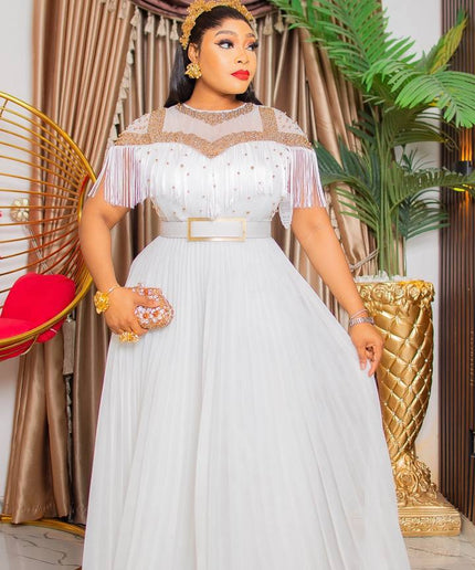 White Tassel Embellished Maxi Dress | Birthday Party Gala Bridal