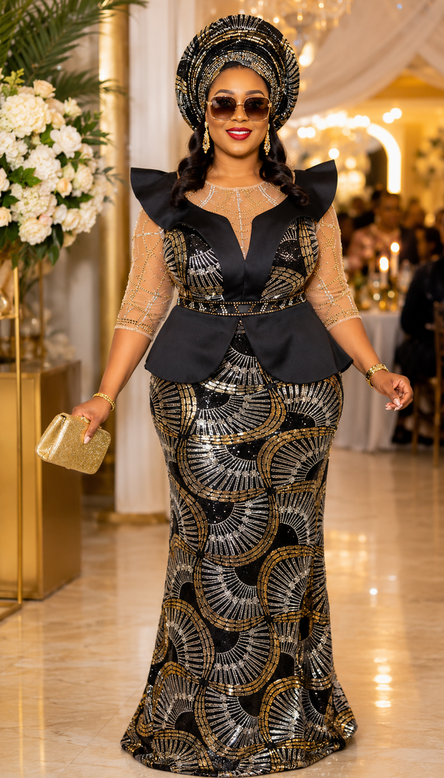 Black Embellished Peplum Party Dress for Wedding Birthday Cocktail Reception Turkey Formal Evening Gown