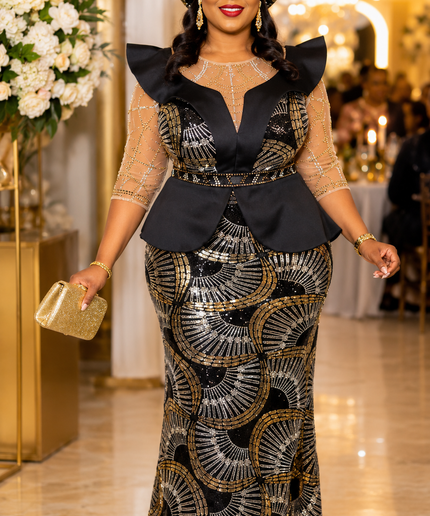 Black Embellished Peplum Party Dress for Wedding Birthday Cocktail Reception Turkey Formal Evening Gown