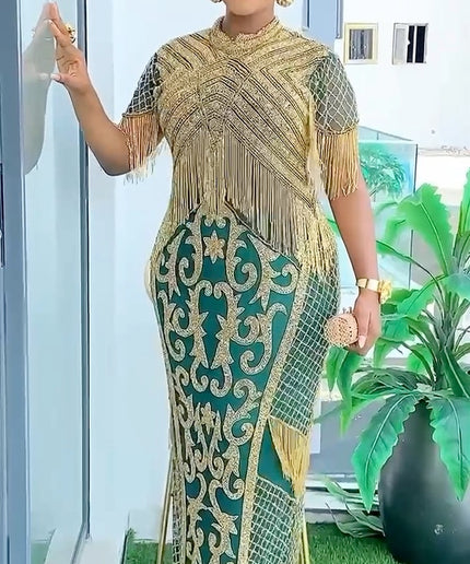 Crystal-Embellished Beaded Maxi Dress