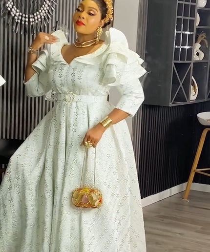 Gold Brocade Wedding Guest Dress Maxi Plus Size Mother of The Bride A-Line Gown Evening Wear Dinner Birthday Photoshoot Celebrant Worthy