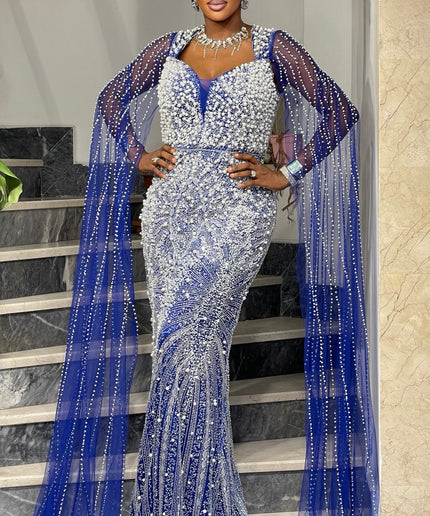 Pink Embellished Cape Sleeve Gown - Mother of The Groom Bridal Reception Anniversary Gala Engagement