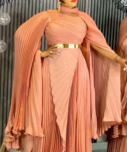 Asymmetric Pleated Draped Maxi Dress - Birthday Photoshoot Cocktail Dinner Wedding Guest Party