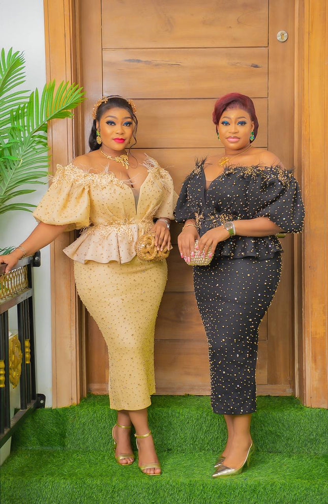 Off-Shoulder Embellished Peplum Feathered Dress: Wedding Guest Mother of The Bride Birthday Cocktail Party