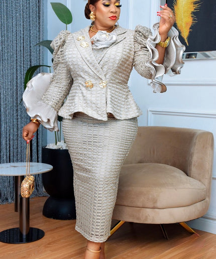 Standout White Embroidered Ruffle Sleeve Peplum Top & Skirt 2-Piece Suit Set for Civil Wedding Outfit Birthday Photoshoot Mother of The Bride Graduation Formal Wear