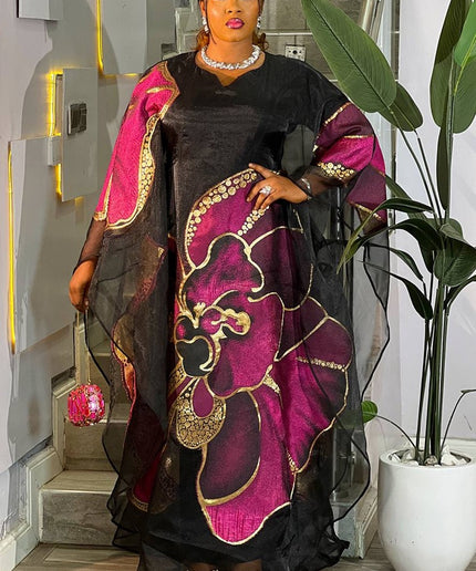 Classy Pink Floral Brocade African Bubu Wedding Attire Formal Evening Kaftan Dress for Mother of The Bride Birthday Cocktail Party