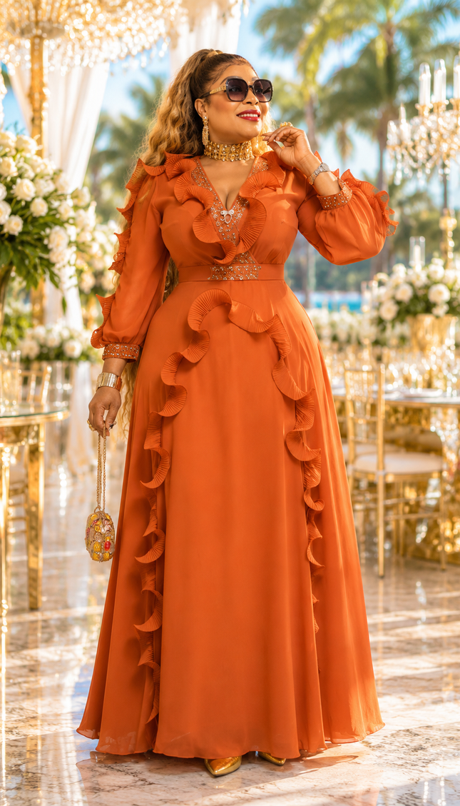 Luxury Green Embellished Ruffle Maxi Dress Summer Wedding Guest Birthday Cocktail Reception Dinner Church Anniversary Party Outfit