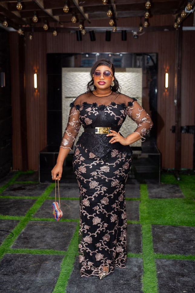 Black Sequin Embroidered Mother of The Bride Dress Plus Size Wedding Guest Mermaid Gown Cocktail Photoshoot Birthday