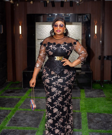 Black Sequin Embroidered Mother of The Bride Dress Plus Size Wedding Guest Mermaid Gown Cocktail Photoshoot Birthday