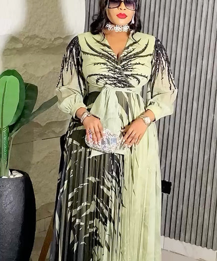 Rhinestone Embellished Pleated Dress | Women's Party Maxi Dress Birthday Graduation Photoshoot Wedding Guest
