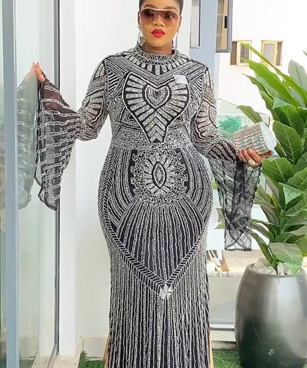 Bell Sleeve Beaded Embellished Maxi Dress