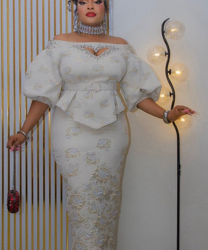 Purple Off-The-Shoulder Embellished Peplum 2-Piece Skirt Set  - Wedding Party Guest Birthday Cocktail Reception Formal Evening Outfit