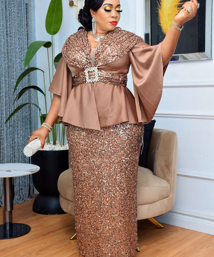 Sequin Embellished Maxi Dress | African Wedding Guest Engagement Anniversary Mother of The Bride