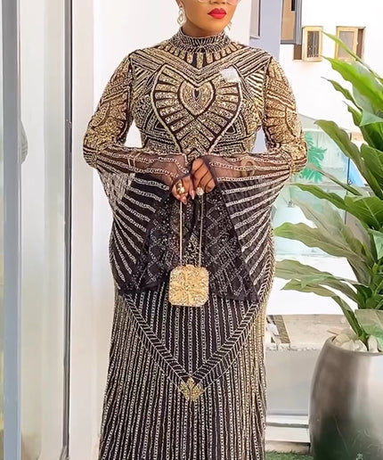 Bell Sleeve Beaded Embellished Maxi Dress