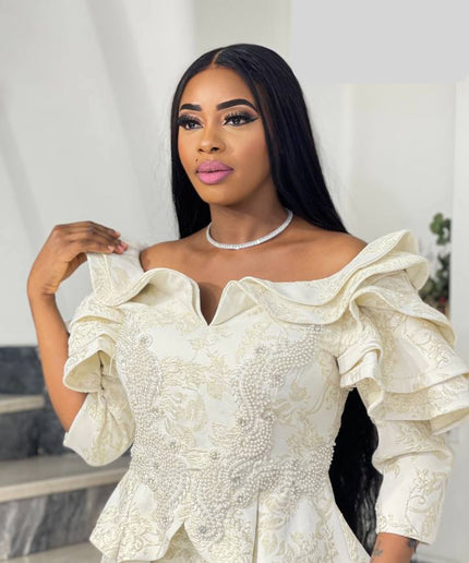 Ruffle Sleeve Applique Embroidered Top and Skirt | Wedding Guest Birthday Party Anniversary Photoshoot Celebration