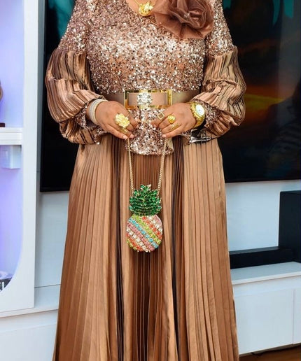 Sequin Bishop Sleeve Maxi Dress Floor Length Mother of The Bride A-Line Gown