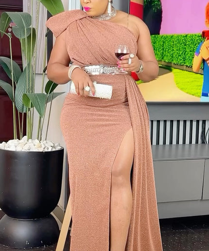 One Shoulder Draped Maxi Gown