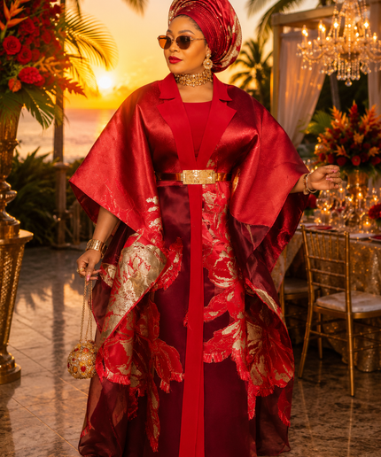 Luxury Green Brocade Kaftan Set, Elegant Formal Evening Gown Mother of The Bride Wedding Guest Attire Birthday Cocktail Party 2-Piece Outfit