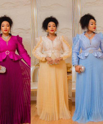 Magenta Pink Wedding Guest A-Line Dress, Peplum Ruffle Sleeve Mother of The Bride Maxi Gown Plus Size Evening Wear