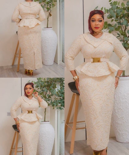 Metallic Gold Brocade Peplum Maxi Dress for Wedding Guest Mother of The Bride