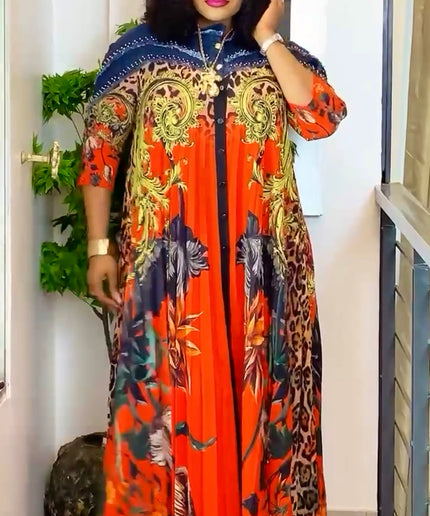 Luxury Denim & Diamonds Pleated Maxi Dress Plus Size