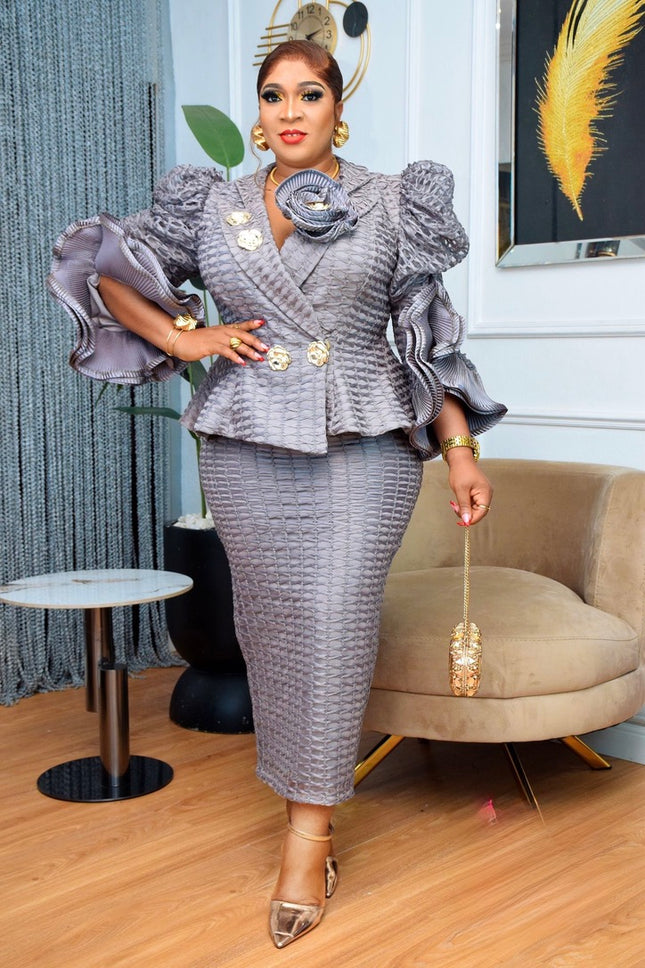 Standout White Embroidered Ruffle Sleeve Peplum Top & Skirt 2-Piece Suit Set for Civil Wedding Outfit Birthday Photoshoot Mother of The Bride Graduation Formal Wear