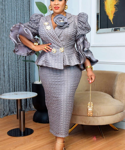 Standout White Embroidered Ruffle Sleeve Peplum Top & Skirt 2-Piece Suit Set for Civil Wedding Outfit Birthday Photoshoot Mother of The Bride Graduation Formal Wear