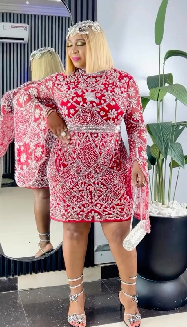 Beaded Wide Sleeve Midi Dress | Birthday Party Celebrant Wedding Guest Prom