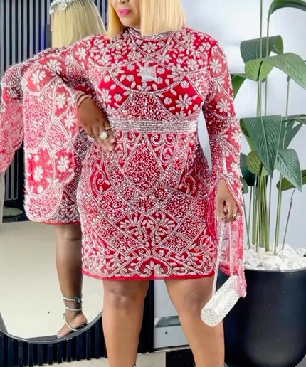 Bead Embroidered Bell Sleeve Party Dress | Cocktail Birthday Party Celebrant Wedding Guest Prom