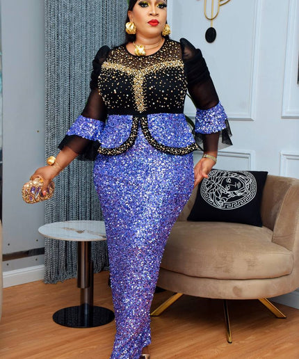 Sequin Embellished Peplum Maxi Dress | Women's Fashion Wedding Guest Mother of The Bride
