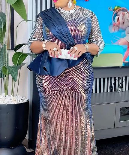 Sequin Peplum Wedding Guest Dress, Plus Size Mother of The Bride Mermaid Gown, Graduation Anniversary Birthday Party