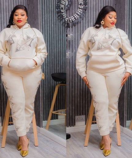 Rhinestone-Embellished Sweatshirt & Jogger 2-Piece Set