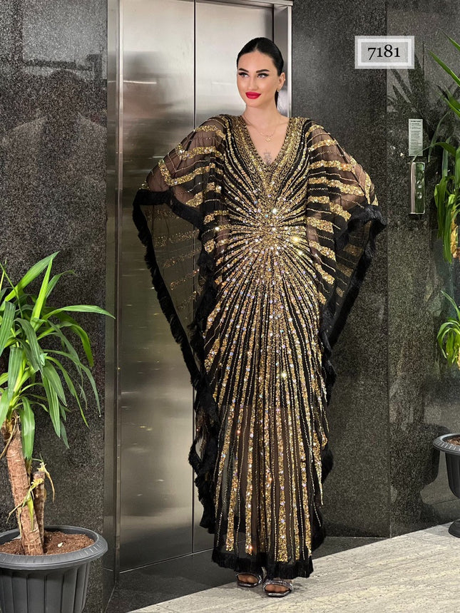 Metallic Beaded Kaftan Dress | Wedding Birthday Mother-of-The-Bride