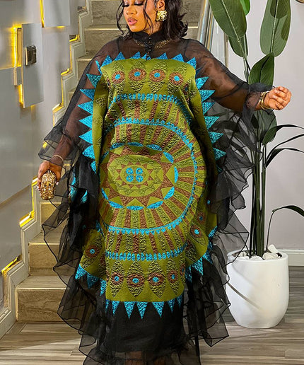 Fabulous Gold Brocade Ruffle Mandarin Neckline Kaftan Maxi Dress for Mother of The Bride Wedding Guest Engagement Party Cocktail Birthday Photoshoot