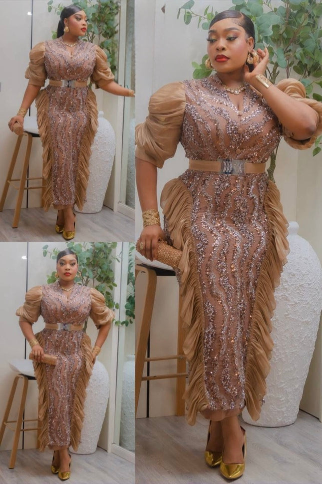 Gold Sequin Ruffle Embellished Maxi Dress for Party Cocktail Wedding Guest Mother of The Bride Gala Dinner Outfit