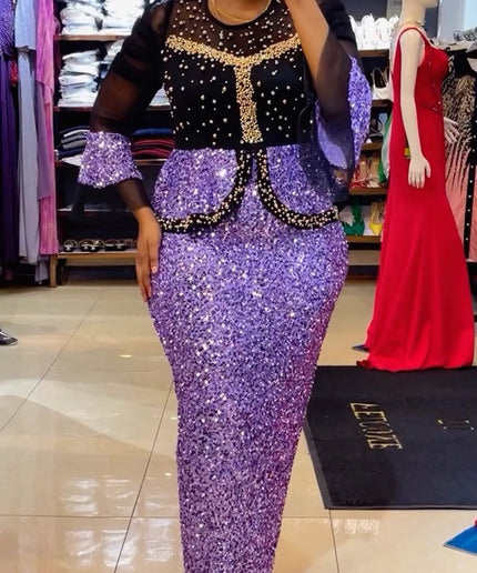 Sequin Embellished Peplum Maxi Dress | Women's Fashion Wedding Guest Mother of The Bride