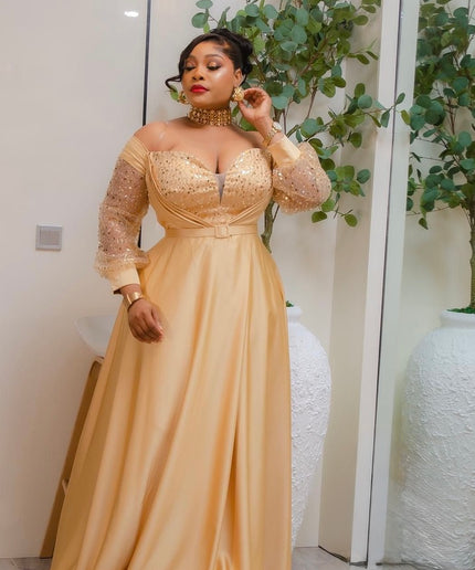 White Off-The-Shoulder Sequin Maxi Gown for Anniversary Cocktail Dinner Civil Formal Wedding Dress Bridal Photoshoot Mother of The Bride