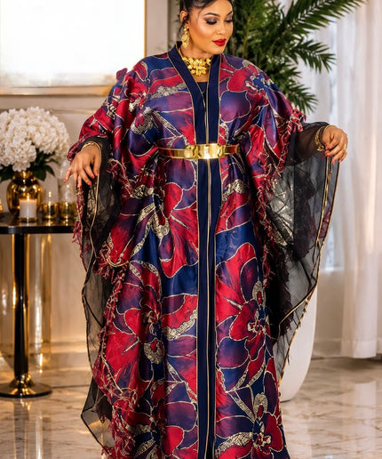 Luxury Blue Brocade Kaftan Dress 2-Piece Set, Formal Wedding Guest Mother of The Bride Graduation Church Gala Anniversary Plus Size Party Outfit