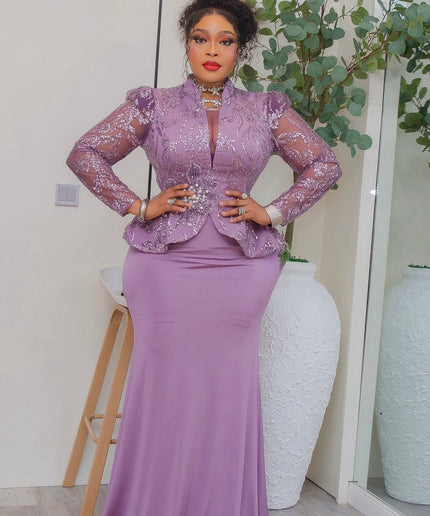 Classy Pink Sequin Peplum 2-Piece Maxi Skirt Set, Formal Evening Gown Floor Length: Summer Wedding Guest Birthday Party Mother of The Bride